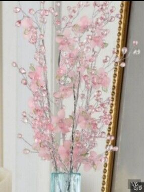 Set of 4 Frosted Flower & Faceted Bead Picks- Pink,,New, by Valeri/QVC